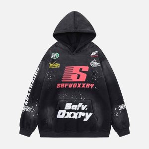 Concert Outfit Speed Graphic Washed Racing Hoodie