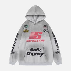 Concert Outfit Speed Graphic Washed Racing Hoodie