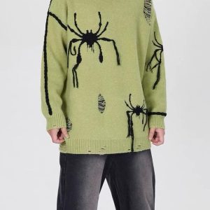 Concert Outfit Spider Distressed Oversized Sweater