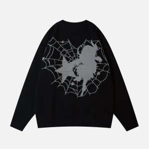 Concert Outfit Spider Web Stars Graphic Sweater