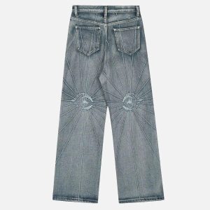 Concert Outfit Spider Web Topstitched Loose Jeans