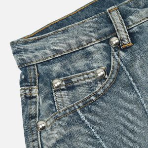 Concert Outfit Spider Web Topstitched Loose Jeans