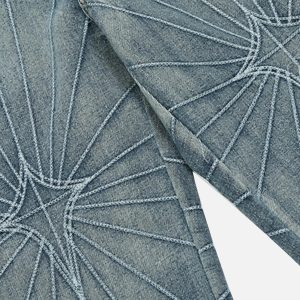 Concert Outfit Spider Web Topstitched Loose Jeans