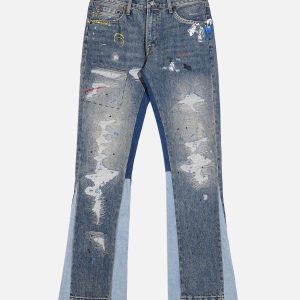 Concert Outfit Splashing Ink Micro Horn Deconstruction Stitching Jeans