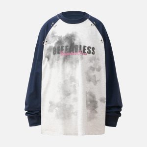 Concert Outfit Splatter Eyelet Studded Long Sleeve T-Shirt