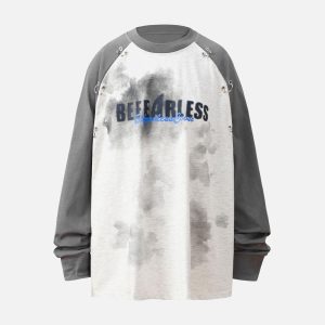 Concert Outfit Splatter Eyelet Studded Long Sleeve T-Shirt