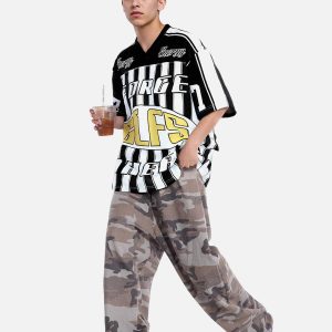 Concert Outfit Sports Letter Stripe Print Jersey T-Shirt