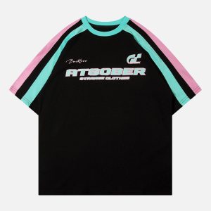 Concert Outfit Sports Style Color-Blocked Splicing T-Shirt
