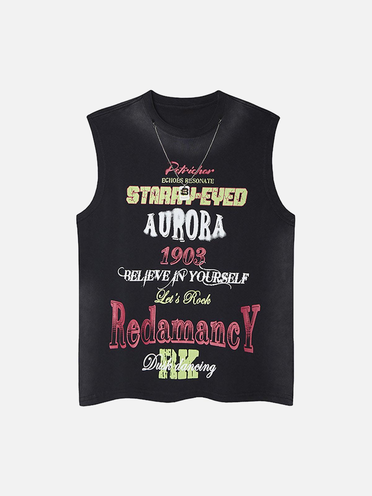 Concert Outfit Spray- Painted Letter Print Necklace Vest Concert Outfit Spray- Painted Letter Print Necklace Vest