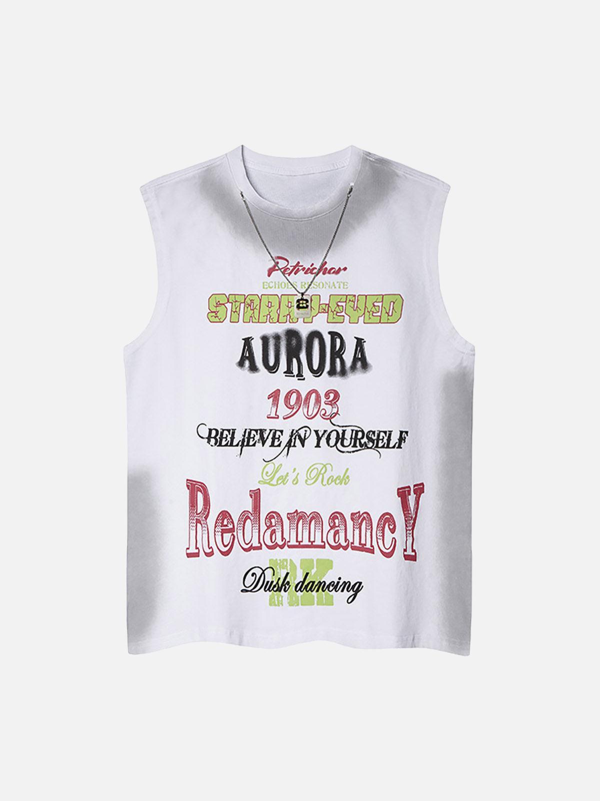Concert Outfit Spray- Painted Letter Print Necklace Vest Concert Outfit Spray- Painted Letter Print Necklace Vest