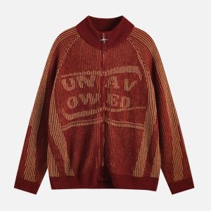 Concert Outfit Stand Collar Cardigan Zip Up Sweater