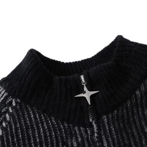 Concert Outfit Stand Collar Cardigan Zip Up Sweater