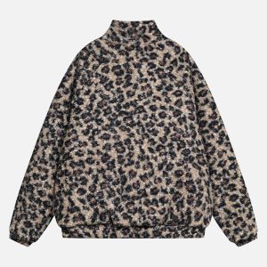 Concert Outfit Stand Collar Cheetah Print Fleece Jacket