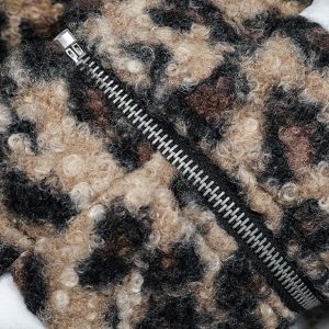 Concert Outfit Stand Collar Cheetah Print Fleece Jacket