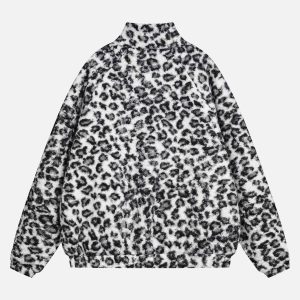 Concert Outfit Stand Collar Cheetah Print Fleece Jacket