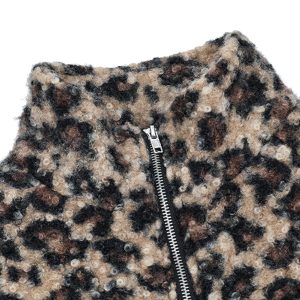Concert Outfit Stand Collar Cheetah Print Fleece Jacket