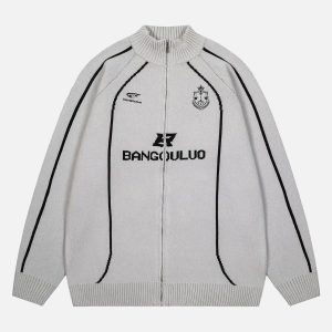 Concert Outfit Stand Collar Racing Zip-Up Cardigan