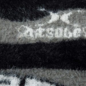 Concert Outfit Stand Collar Striped Zip Up Fleece Sweater