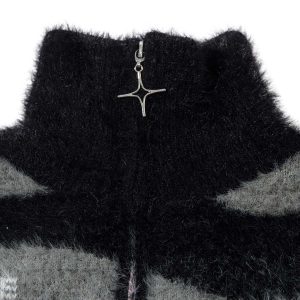 Concert Outfit Stand Collar Striped Zip Up Fleece Sweater