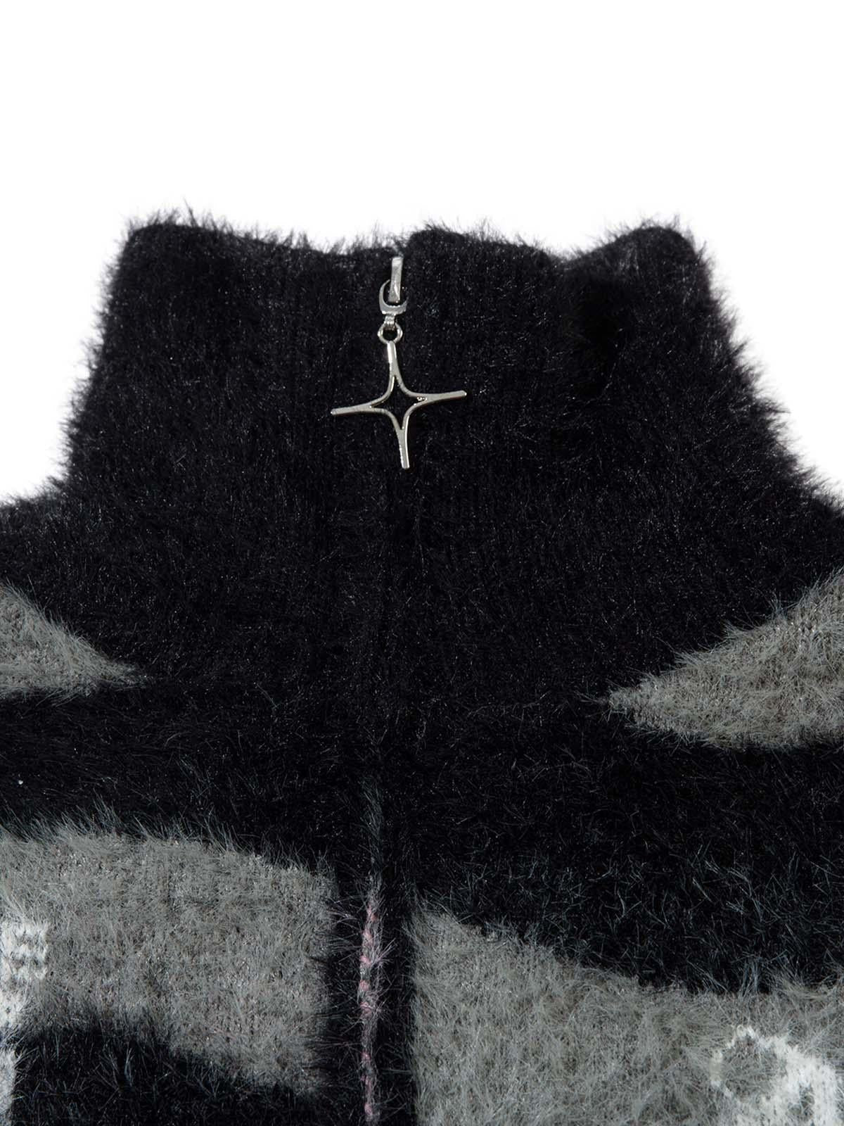 Concert Outfit Stand Collar Striped Zip Up Fleece Sweater Concert Outfit Stand Collar Striped Zip Up Fleece Sweater