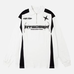 Concert Outfit Star Color-Blocking Long Sleeve Quarter Zipper Shirt