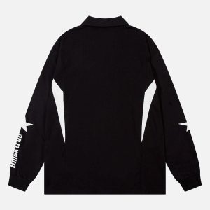 Concert Outfit Star Contrast Color Long Sleeve Quarter Zipper Shirt