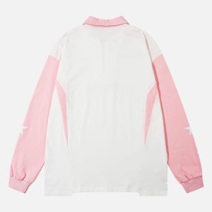 Concert Outfit Star Contrast Color Long Sleeve Quarter Zipper Shirt