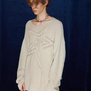 Concert Outfit Star Cutout Boatneck Sweater