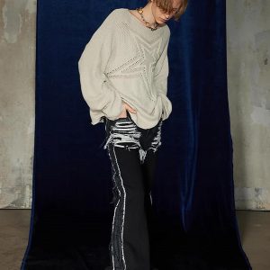 Concert Outfit Star Cutout Boatneck Sweater