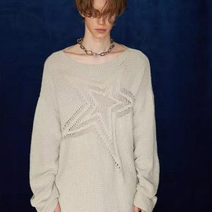 Concert Outfit Star Cutout Boatneck Sweater