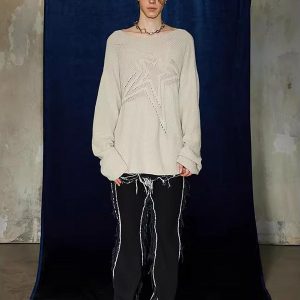 Concert Outfit Star Cutout Boatneck Sweater