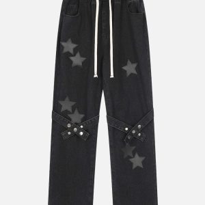 Concert Outfit Star Embroidered Elastic Waist Jeans