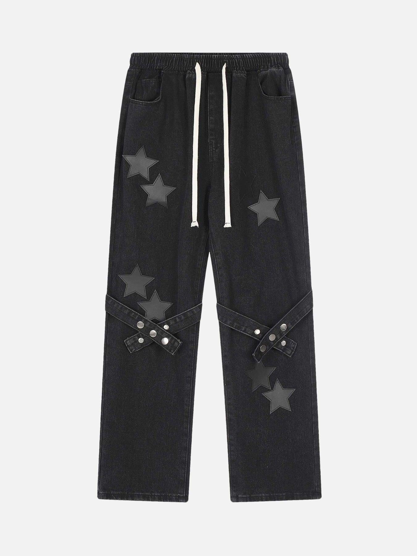 Concert Outfit Star Embroidered Elastic Waist Jeans Concert Outfit Star Embroidered Elastic Waist Jeans