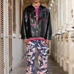 Concert Outfit Star Embroidered PU Leather Jacket