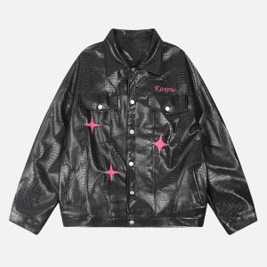 Concert Outfit Star Embroidered PU Leather Jacket