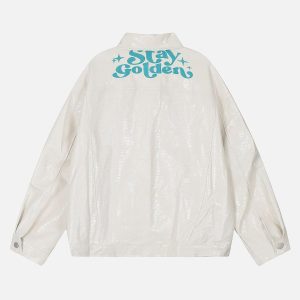 Concert Outfit Star Embroidered PU Leather Jacket