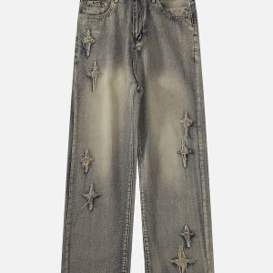Concert Outfit Star Embroidered Washed Jeans