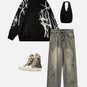 Concert Outfit Star Embroidered Washed Jeans