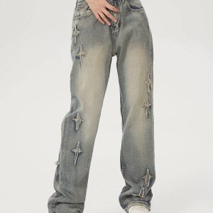 Concert Outfit Star Embroidered Washed Jeans