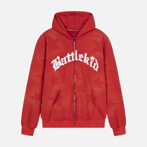 Concert Outfit Star Letter Print Zipper Hoodie Jacket
