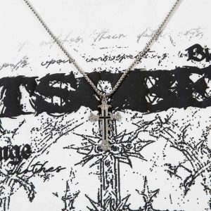 Concert Outfit Star Necklace Cross Graphic Long Sleeve T-Shirt