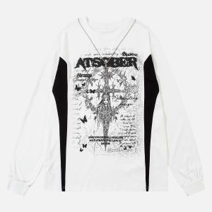 Concert Outfit Star Necklace Cross Graphic Long Sleeve T-Shirt