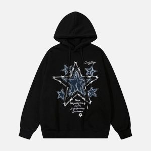 Concert Outfit Star Patch Embroidered Hooded Fleece Sweatshirt