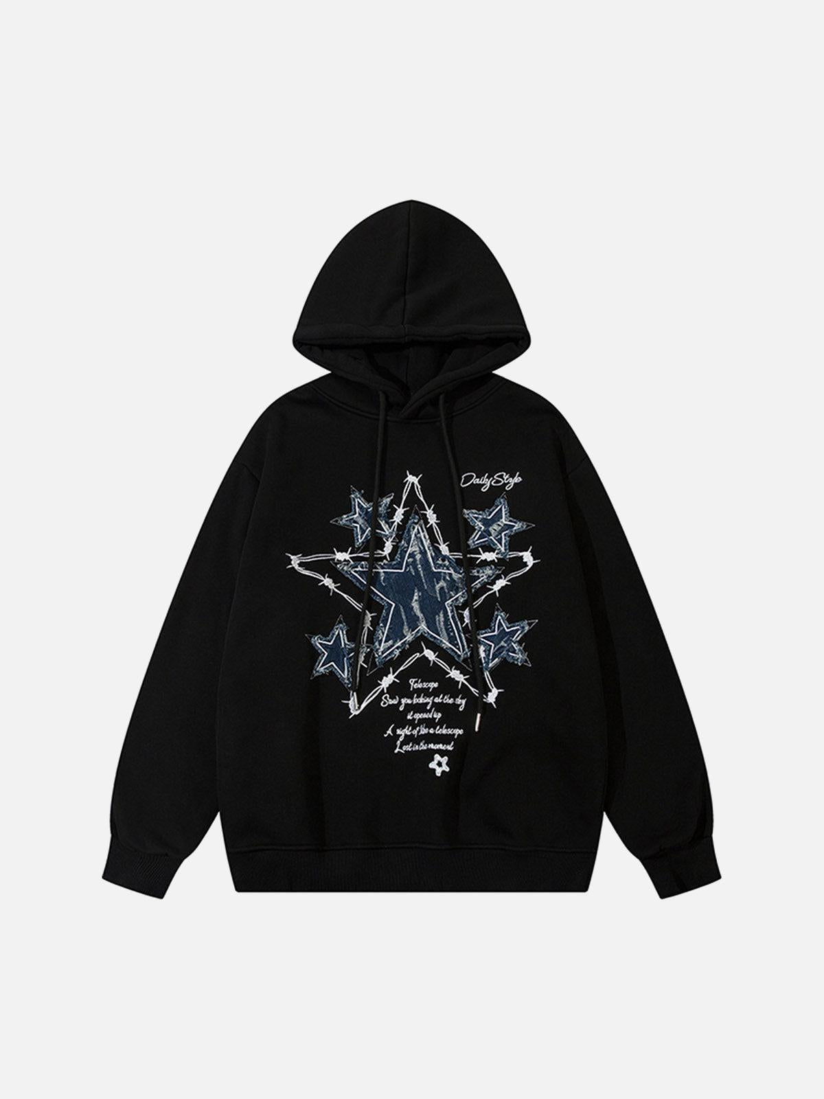 Concert Outfit Star Patch Embroidered Hooded Fleece Sweatshirt Concert Outfit Star Patch Embroidered Hooded Fleece Sweatshirt