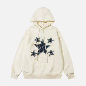 Concert Outfit Star Patch Embroidered Hooded Fleece Sweatshirt