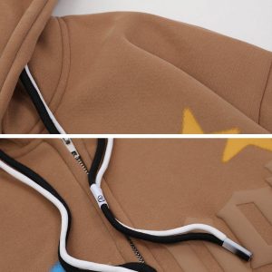 Concert Outfit Star Print Fleece Zip Hoodie