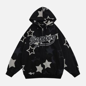 Concert Outfit Star Print Zipper Hoodie