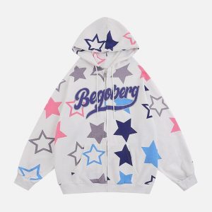 Concert Outfit Star Print Zipper Hoodie