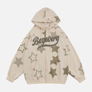 Concert Outfit Star Print Zipper Hoodie