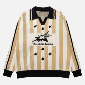 Concert Outfit Star Rugby Striped Sweater